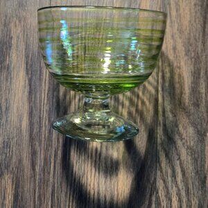 CRATE & BARREL Dessert/Votive Candle/Candy Dish Green Swirl Glass Pedestal NWOT